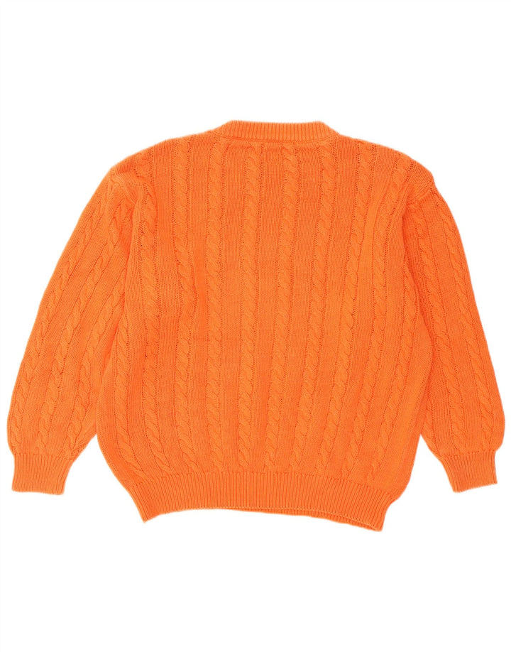 Benetton Pull à col rond pour femme UK 14 en coton orange moyen