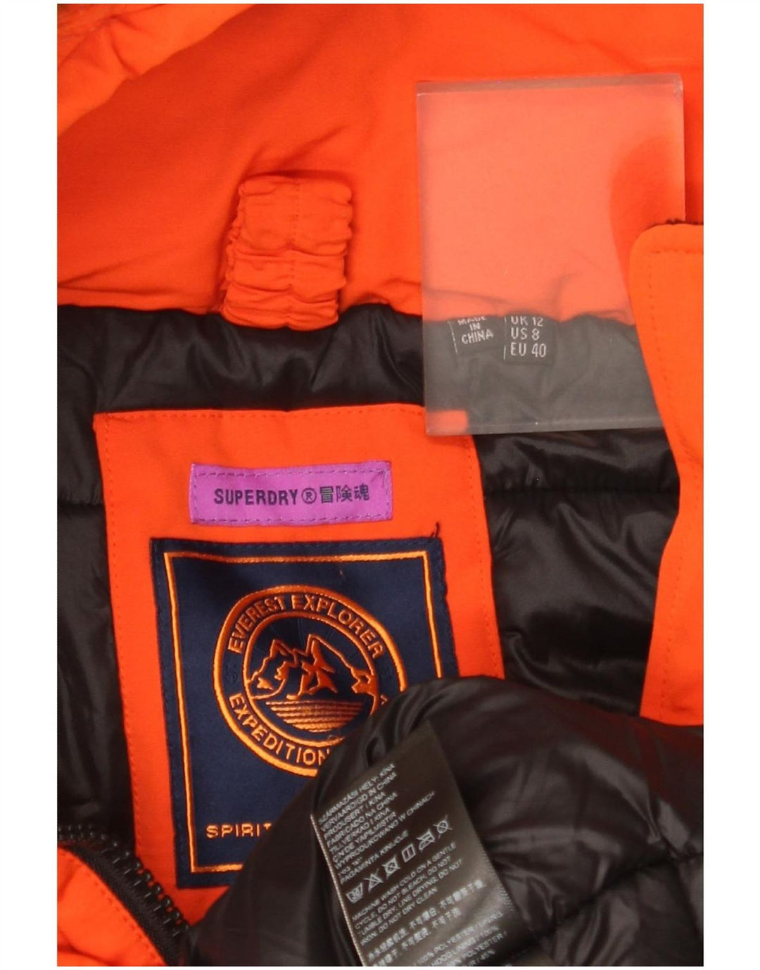 Superdry Veste de ski à capuche pour femme UK 12 Orange moyen Polyester