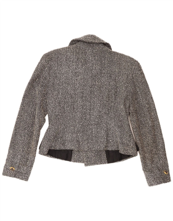 vintage Womens Crop Double Breasted Blazer Jacket UK 8 Petit Gris Moucheté