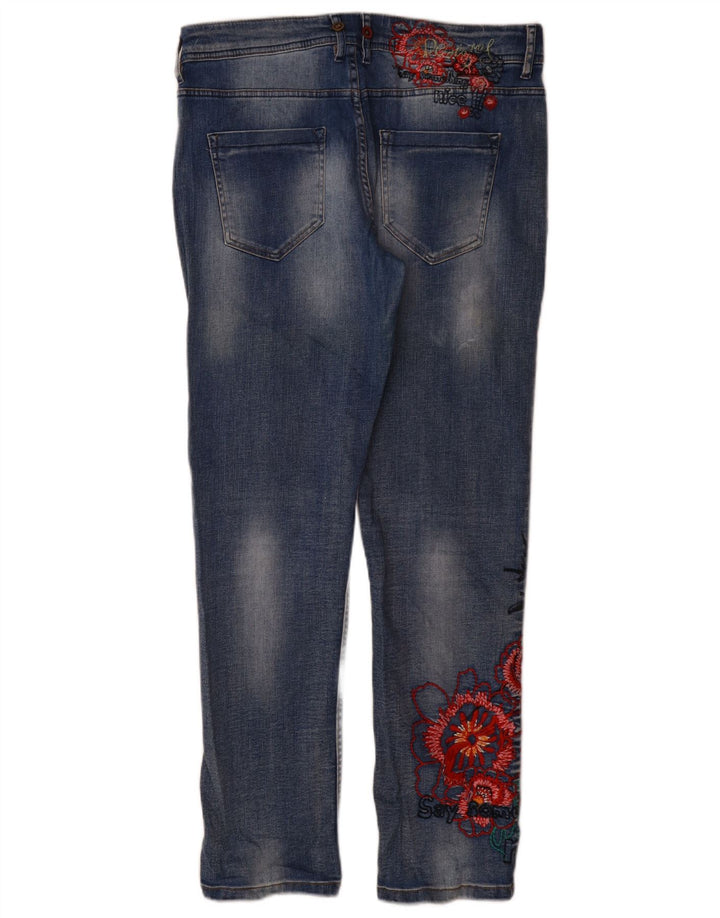 Desigual Femme Jean Slim W32 L31 Bleu Floral Polyester