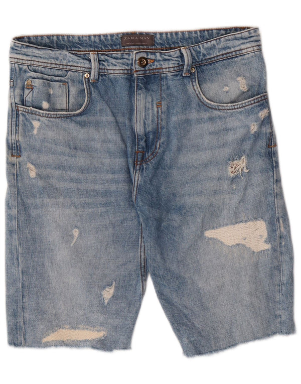 Zara Short en jean vieilli pour homme EU 42 Large W32 Bleu