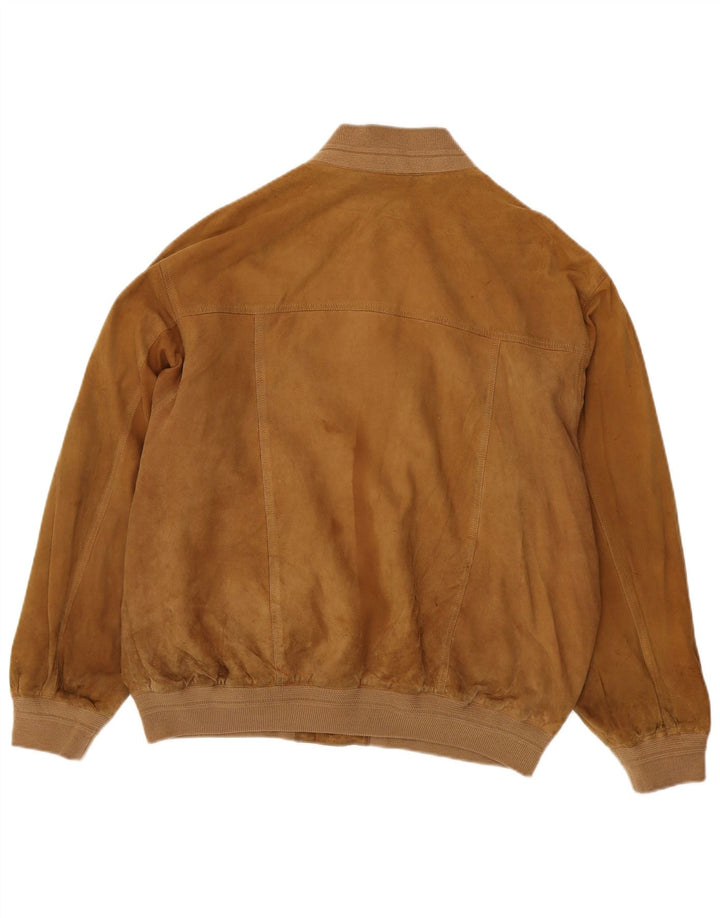 Veste Bomber En Daim Vintage Homme IT 54 2XL Cuir Beige
