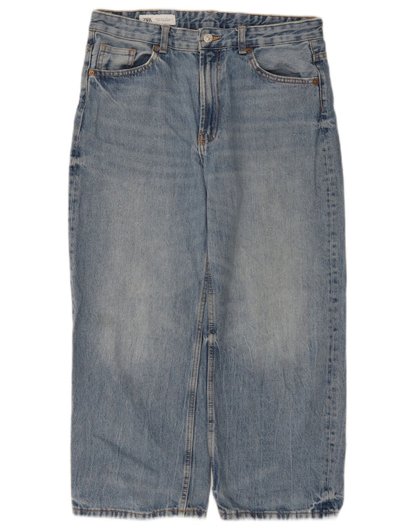 Zara Jean court taille haute pour femme EU 38 Small W28 L24 Bleu Coton