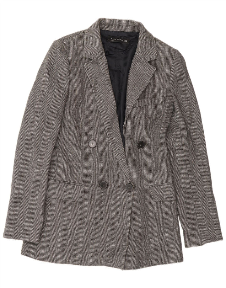 Zara Womens Double Breasted Blazer Jacket UK 10 Petit Gris Chevrons