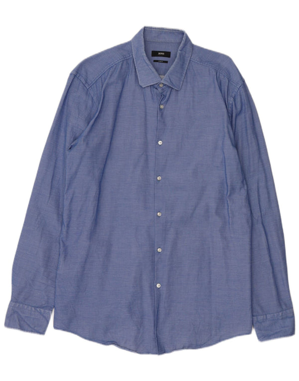 Hugo Boss Chemise Slim Fit Homme Taille 17 1/2 44 XL Coton Bleu