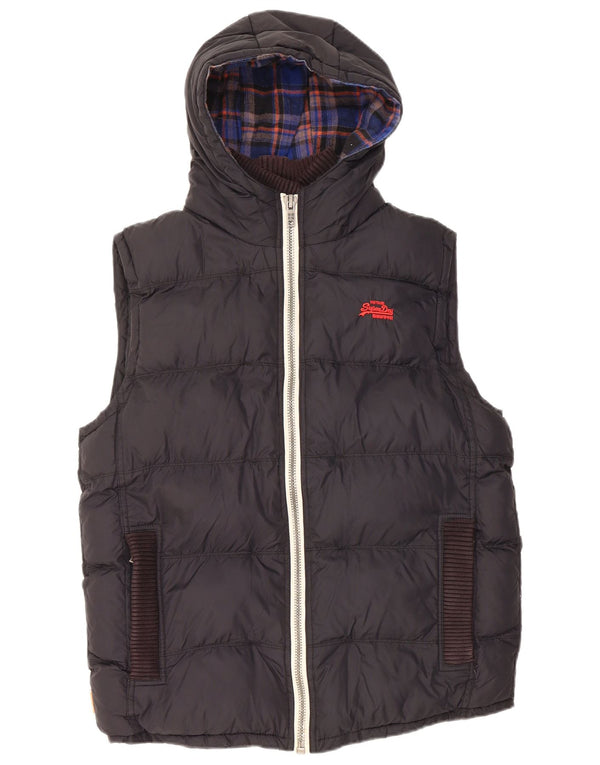 Superdry Gilet rembourré à capuche pour homme UK 40 Large Noir Nylon