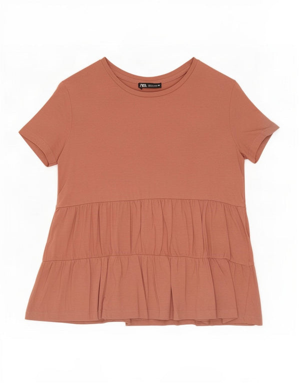 Zara Chemisier à manches courtes pour femme UK 10 Petit Marron