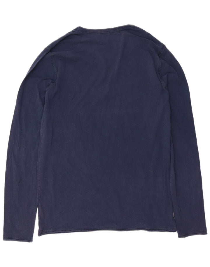 Benetton Haut Graphique Manches Longues Homme Bleu Marine Moyen Coton