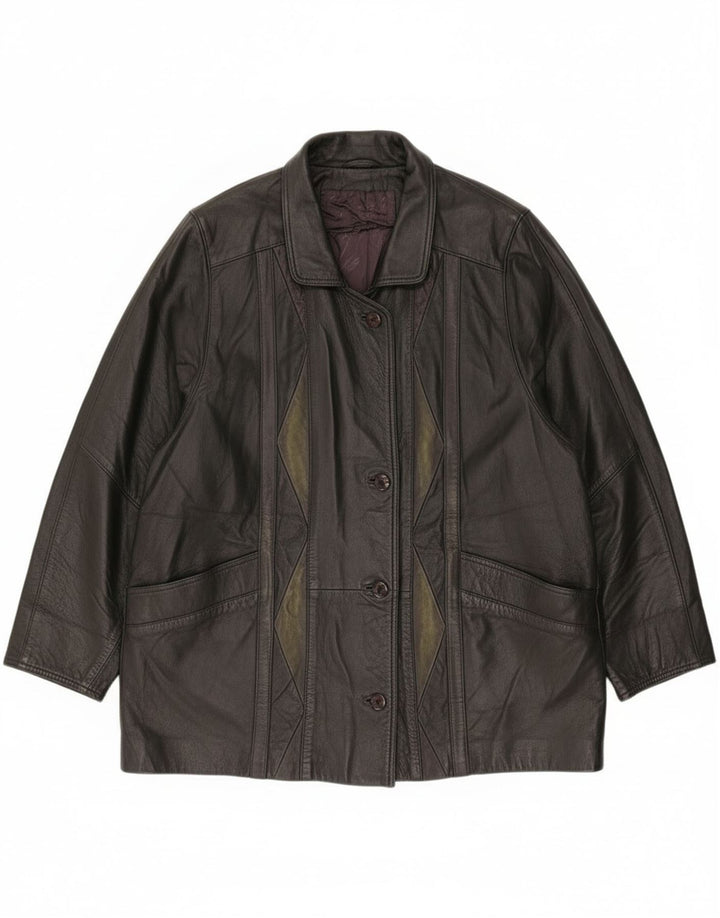 vintage Femme Loose Fit Veste en cuir EU 46 XL Cuir Noir