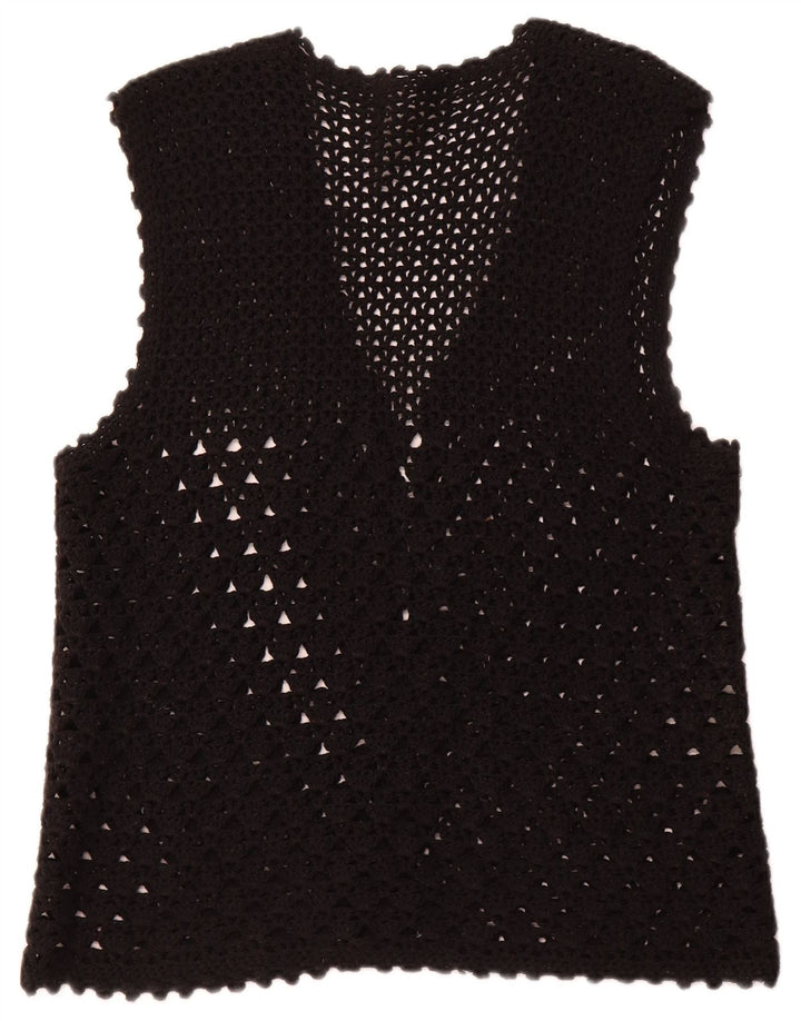 VINTAGE Femme Cardigan sans manches Pull UK 16 Grand Noir