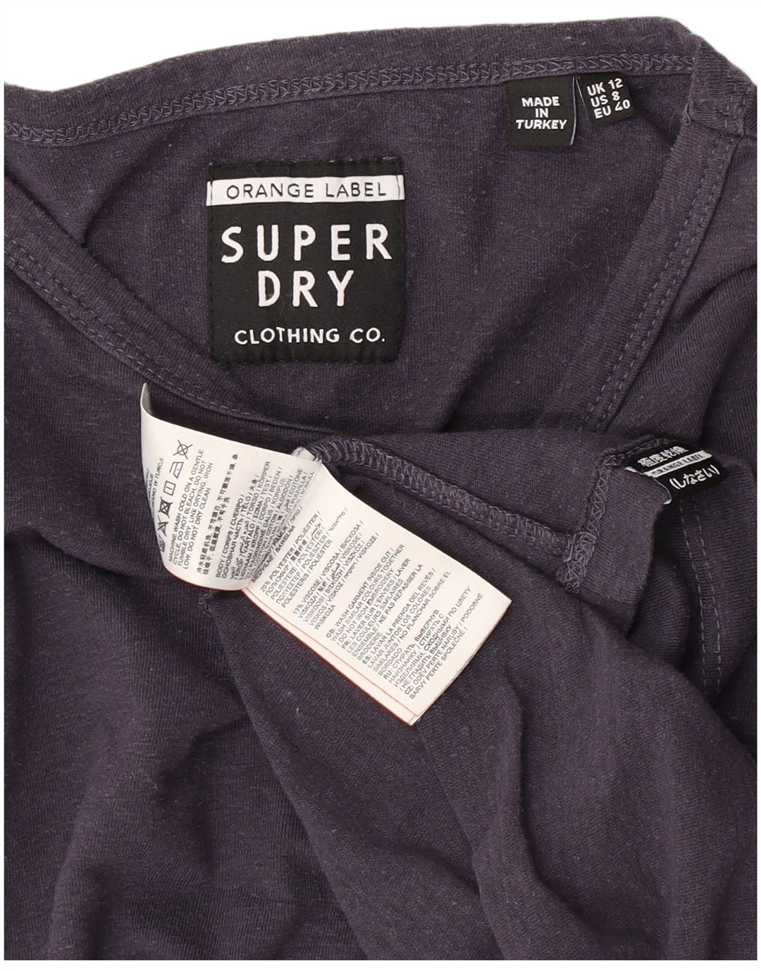 Superdry Haut à manches longues pour femme UK 12 Bleu marine moyen Coton