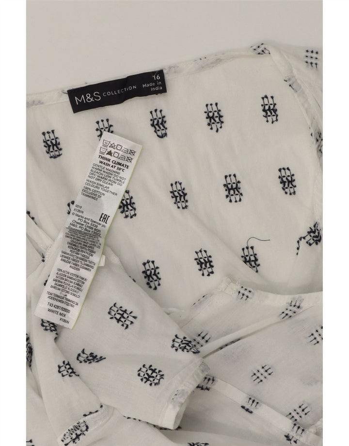MARKS & SPENCER Haut chemisier sans manches pour femme UK 16 Grand Blanc Géométrique