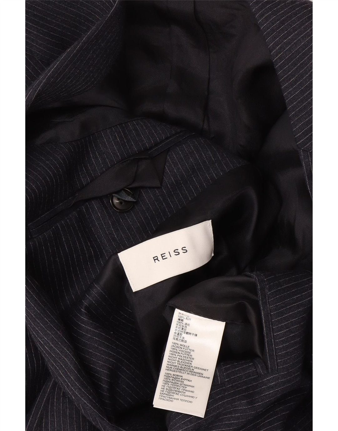 Reiss Veste blazer à 2 boutons pour homme UK 40 Grande laine à fines rayures bleu marine