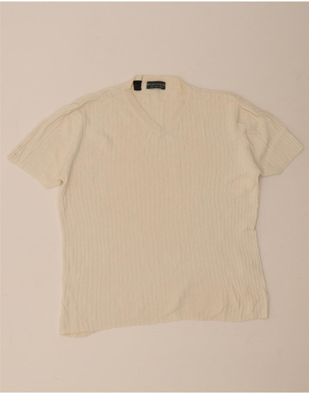 Zara Homme T-Shirt Top Large Beige Coton