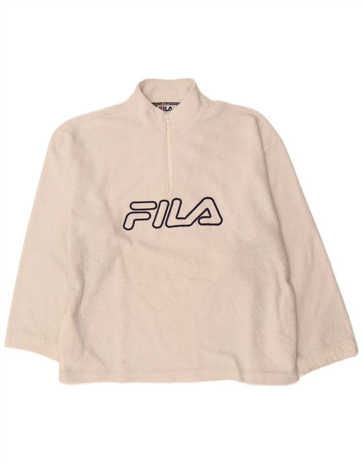 Fila Pull polaire graphique à col zippé pour homme 2XL Blanc cassé Polyester