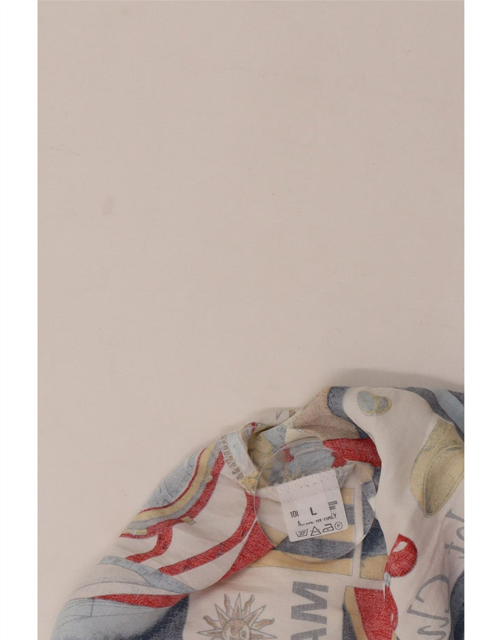 vintage Womens Abstract Graphic Shirt Blouse UK 16 Grand Multicolore