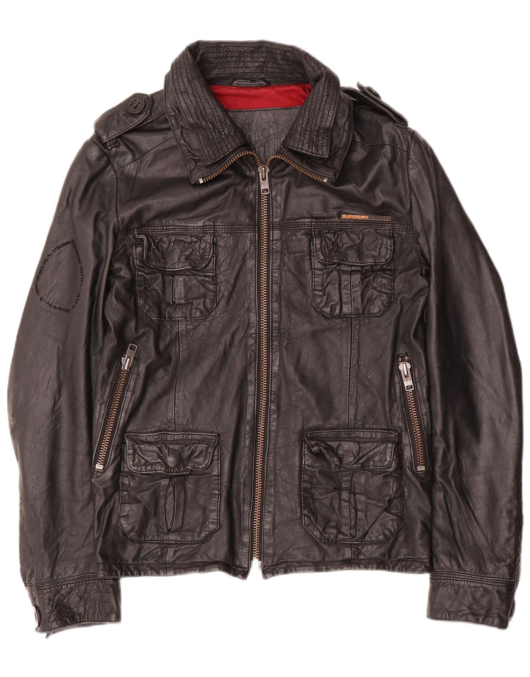 Superdry Veste en cuir militaire pour homme UK 36 Petit cuir noir