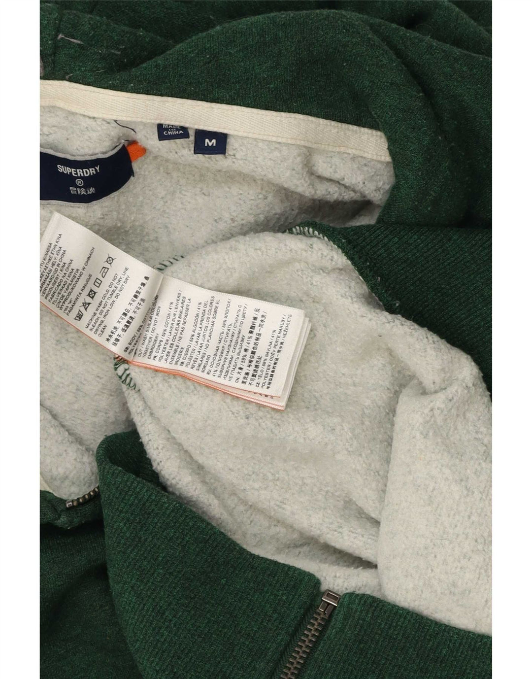 Superdry Pull à capuche zippé en coton vert moyen |