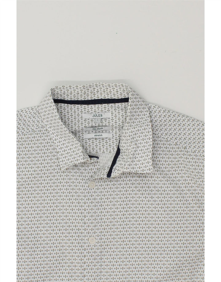 JULES Mens Stretch Abstract Pattern Slim Shirt Large White Cotton Vintage Jules and Second-Hand Jules from Messina Hembry 