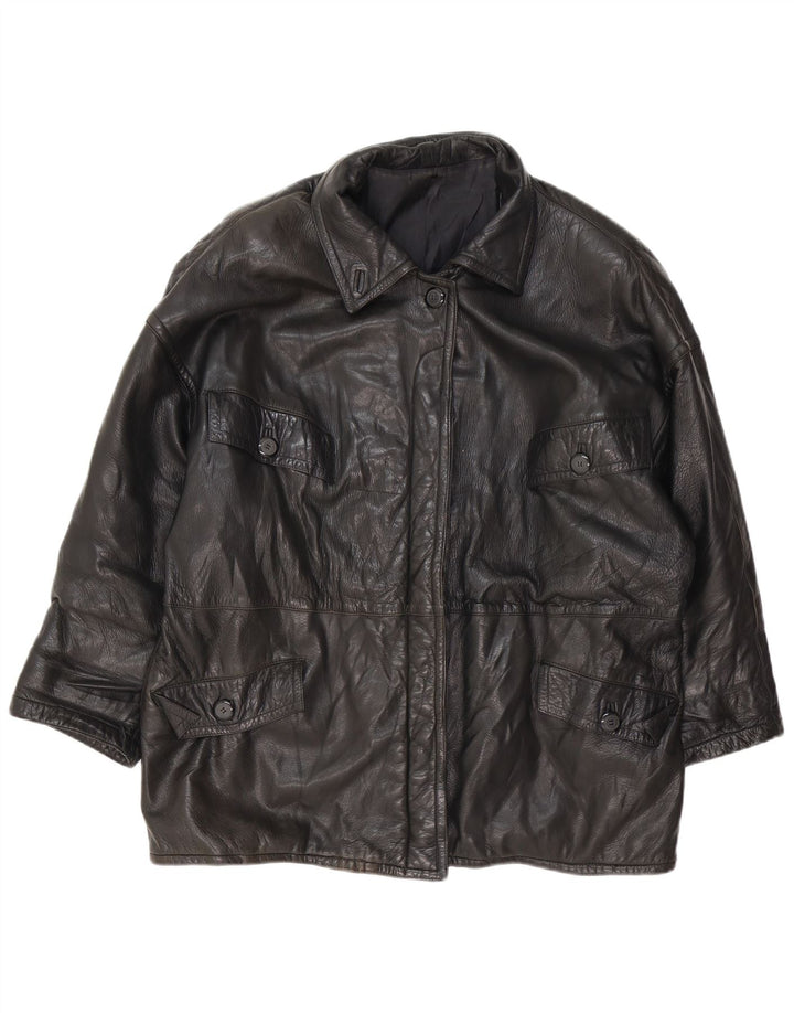 veste en cuir femme vintage UK 18 XL Noir