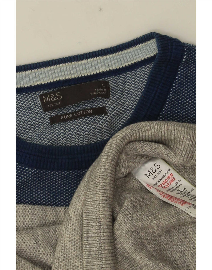 Marks & Spencer Pull à col rond pour homme en coton color block Gris Taille L