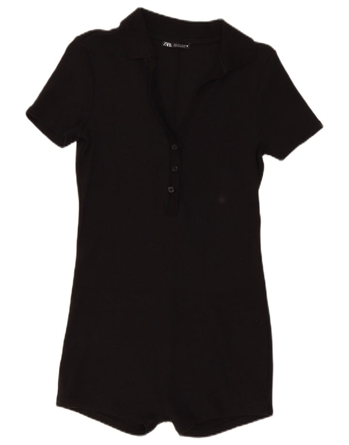 Zara Combishort Femme UK 14 Grand Coton Noir