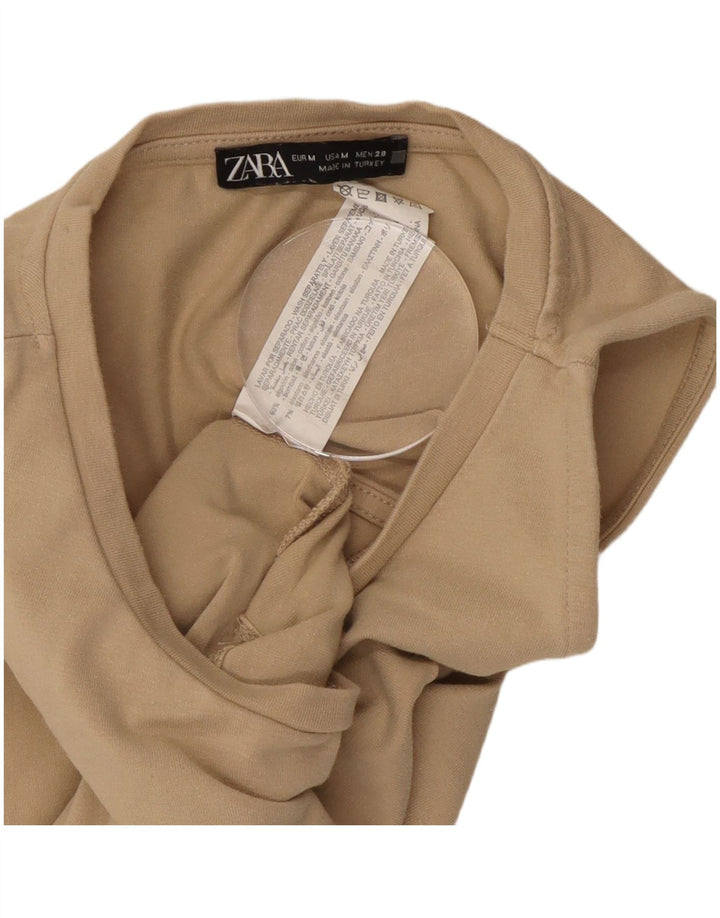 ZARA Femme Crop Top UK 12 Coton Beige Moyen