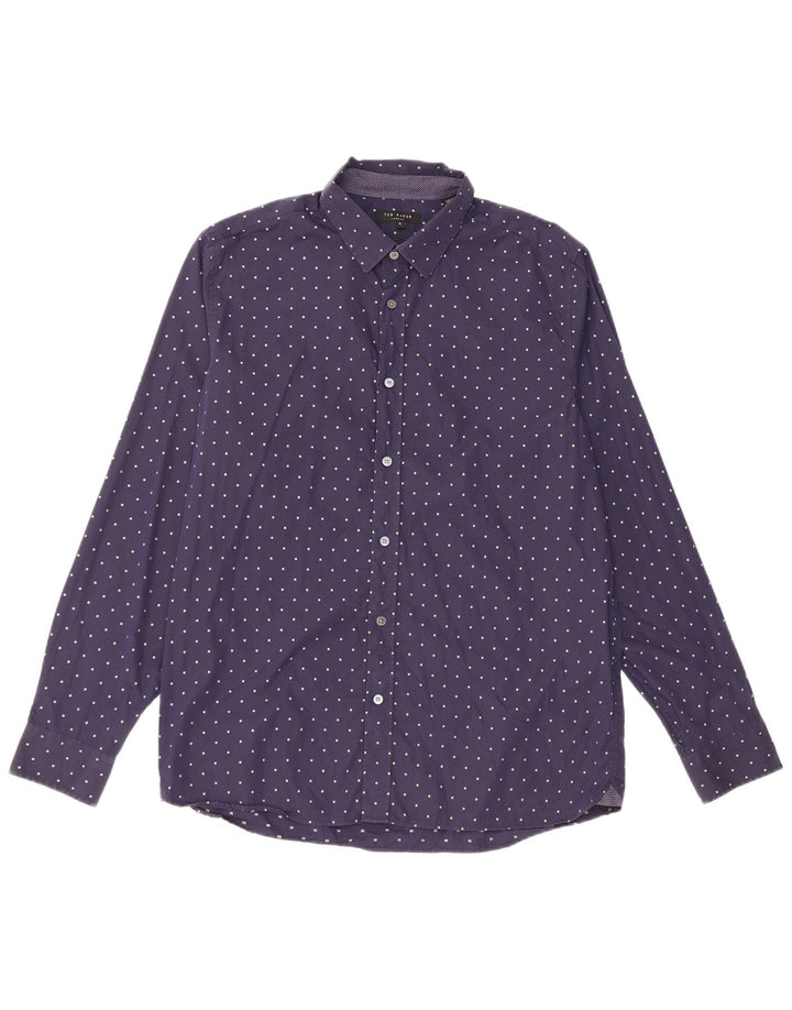 Ted Baker Chemise Homme Taille 5 XL Bleu Marine Spotted Coton