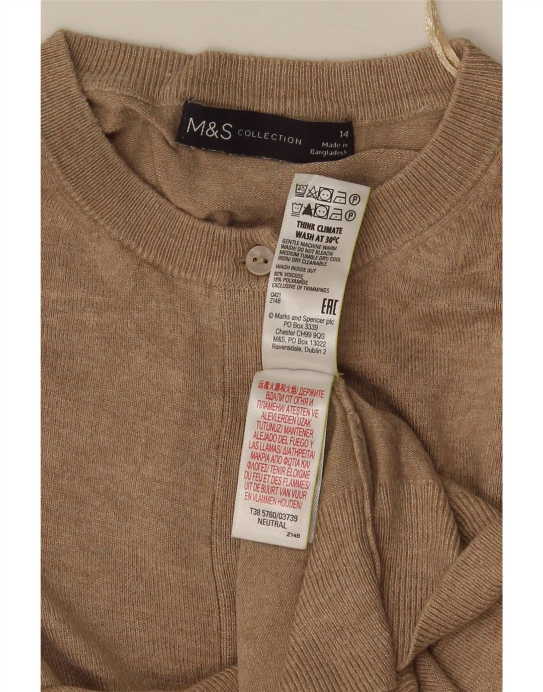 Marks & Spencer Pull cardigan court pour femme UK 14 Viscose beige moyen