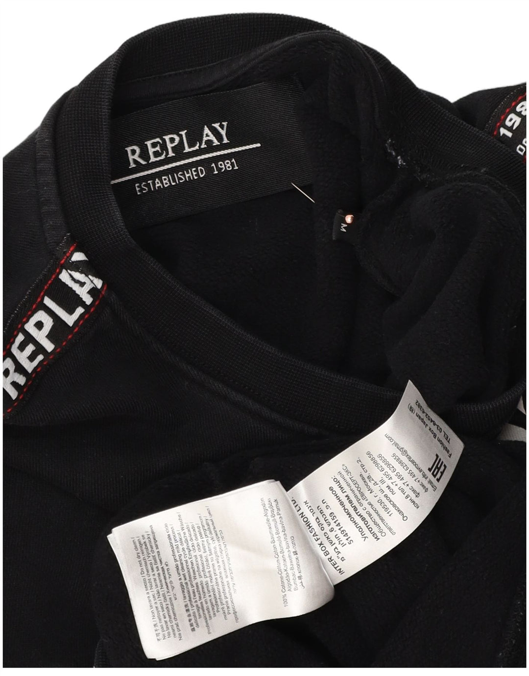 REPLAY Sweat-Shirt Graphique Homme Noir Moyen Coton
