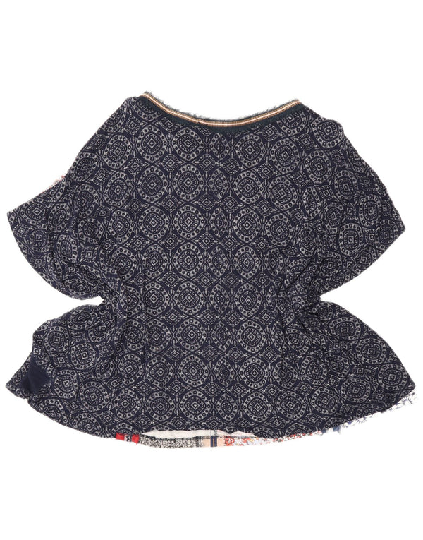 Desigual Womens Poncho Blouse Top UK 14 Large Bleu Marine Patchwork Bohème