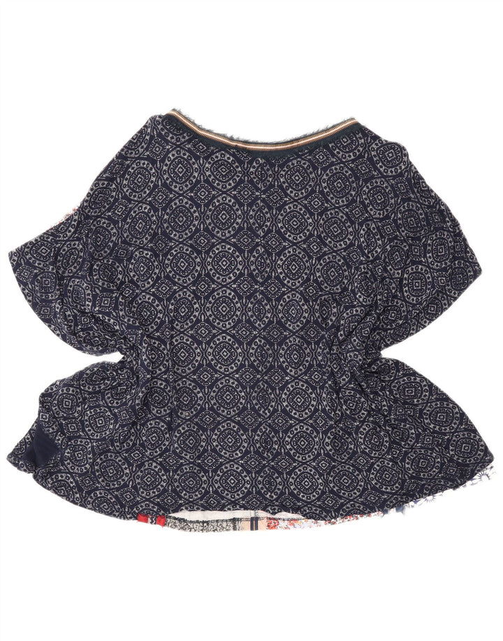 Desigual Womens Poncho Blouse Top UK 14 Large Bleu Marine Patchwork Bohème