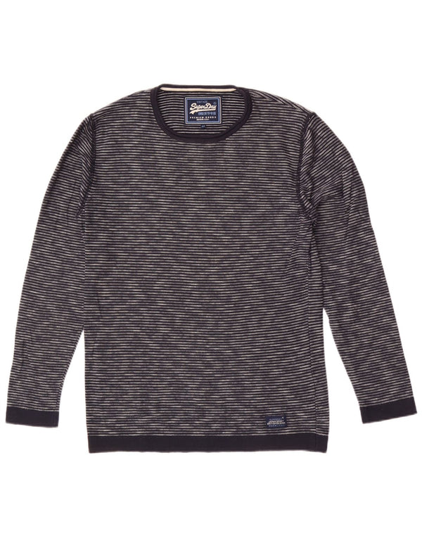 Superdry Pull à col rond en coton à fines rayures bleu marine moyen