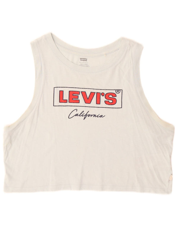 Levi's Débardeur Crop Graphic Femme UK 16 Large Bleu Coton