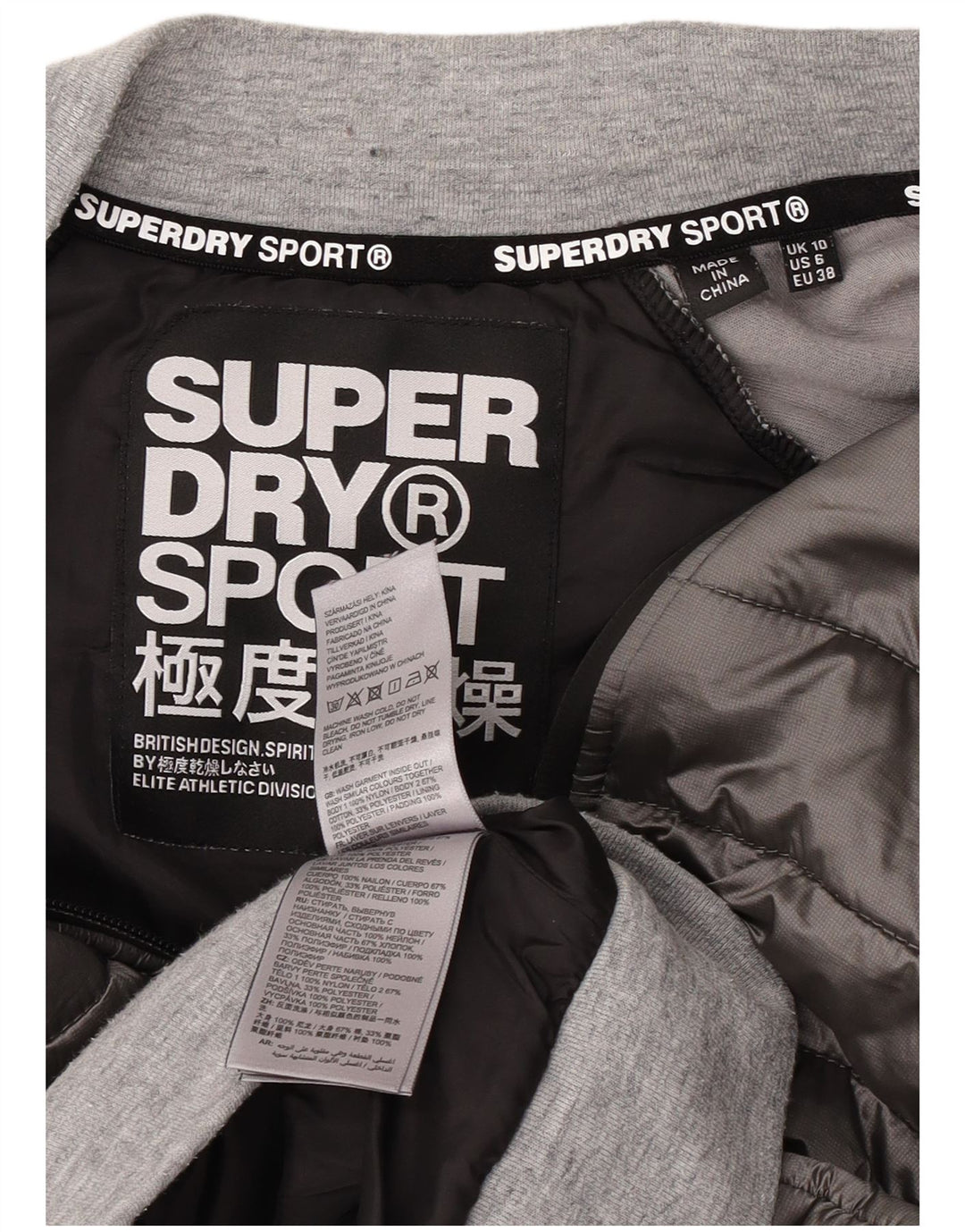 Superdry Veste matelassée graphique pour femme UK 10 Small Gris Nylon