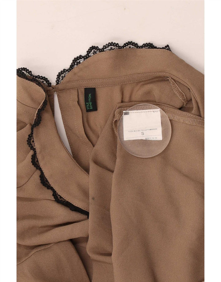 Benetton Chemisier Top UK 10 Small Beige Polyester Femme