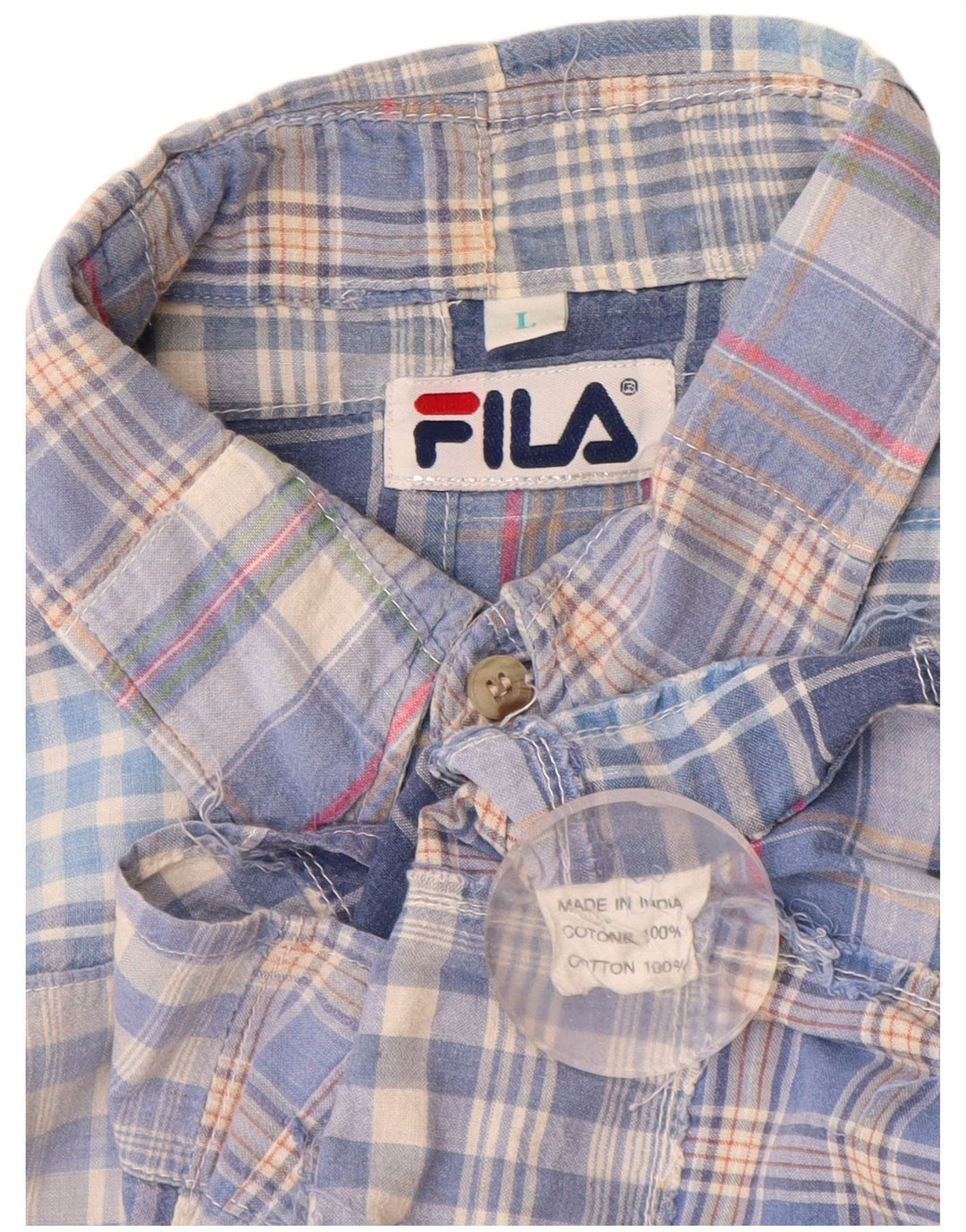 FILA Chemise à manches courtes homme grand bleu patchwork coton