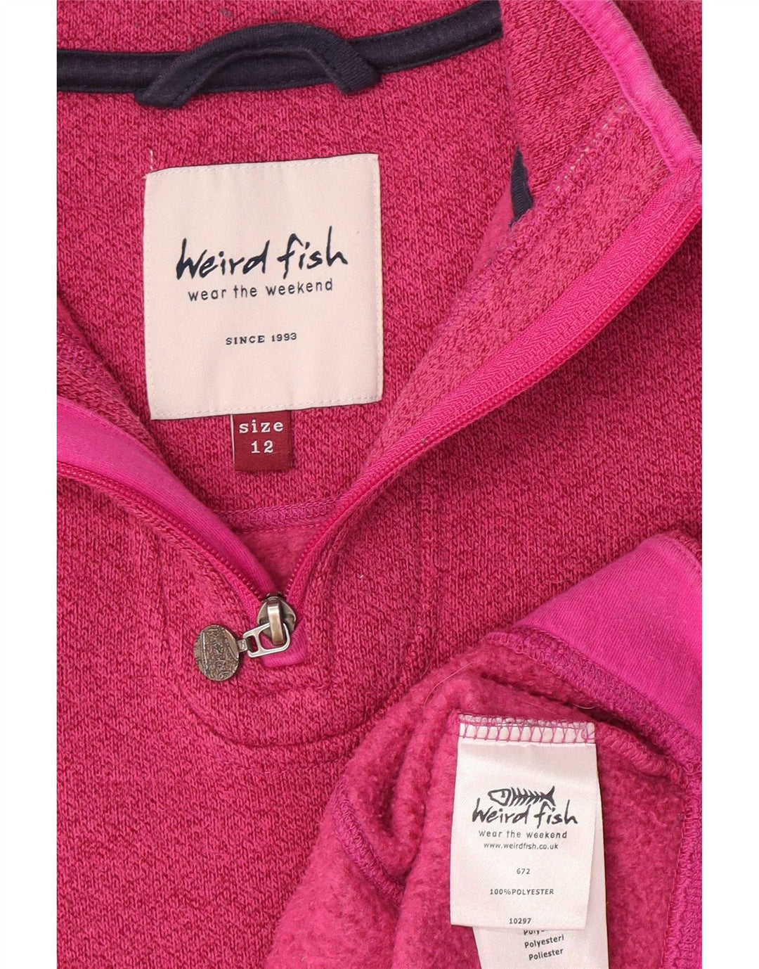 Weird Fish Sweat-shirt à col zippé pour femme UK 12 Rose moyen Polyester