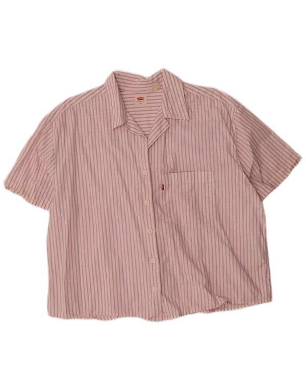Levi's Chemise surdimensionnée à manches courtes pour femme UK 18 XL Coton à fines rayures rose