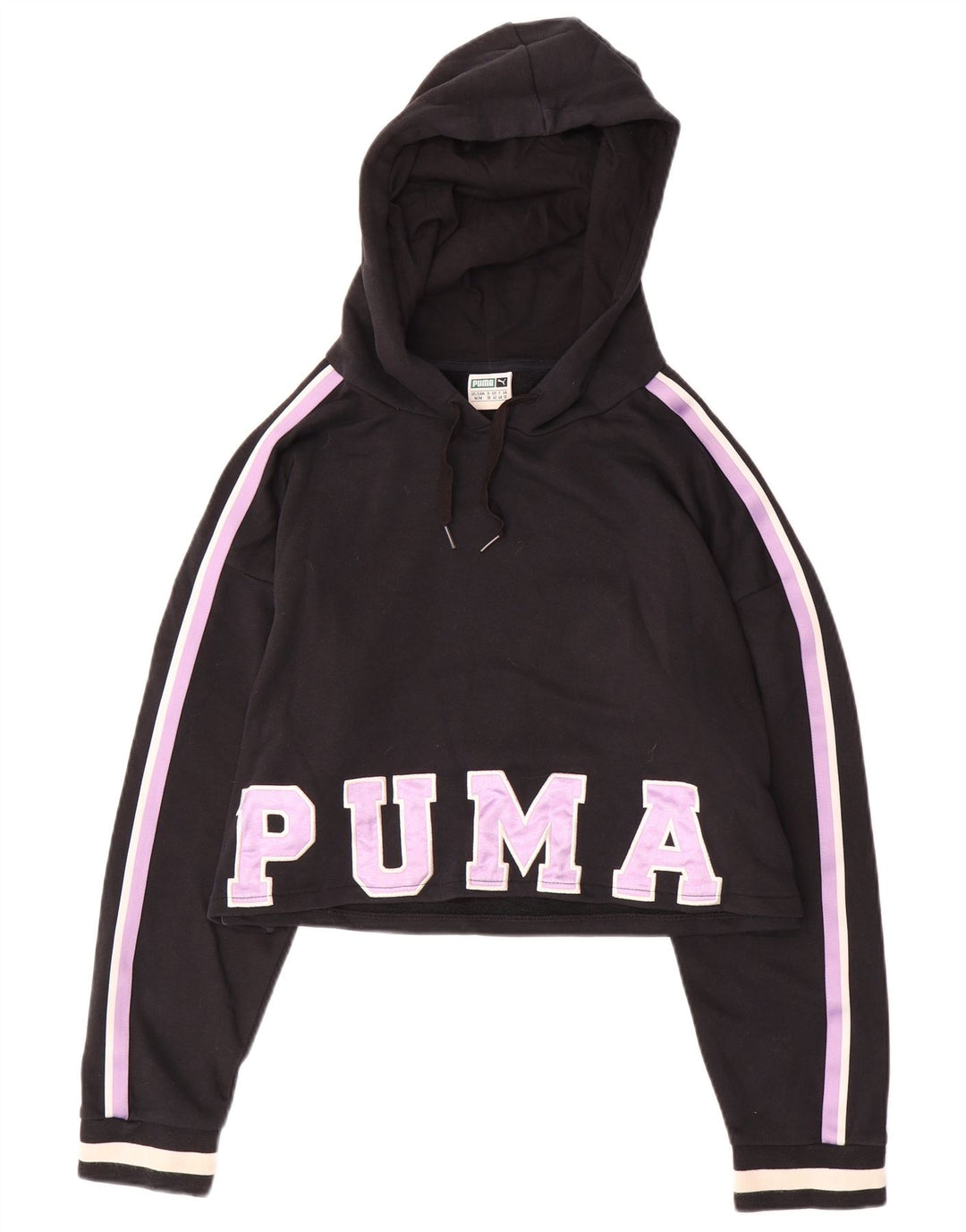 PUMA Pull à capuche court surdimensionné pour femme UK 12 Noir moyen Colourblock