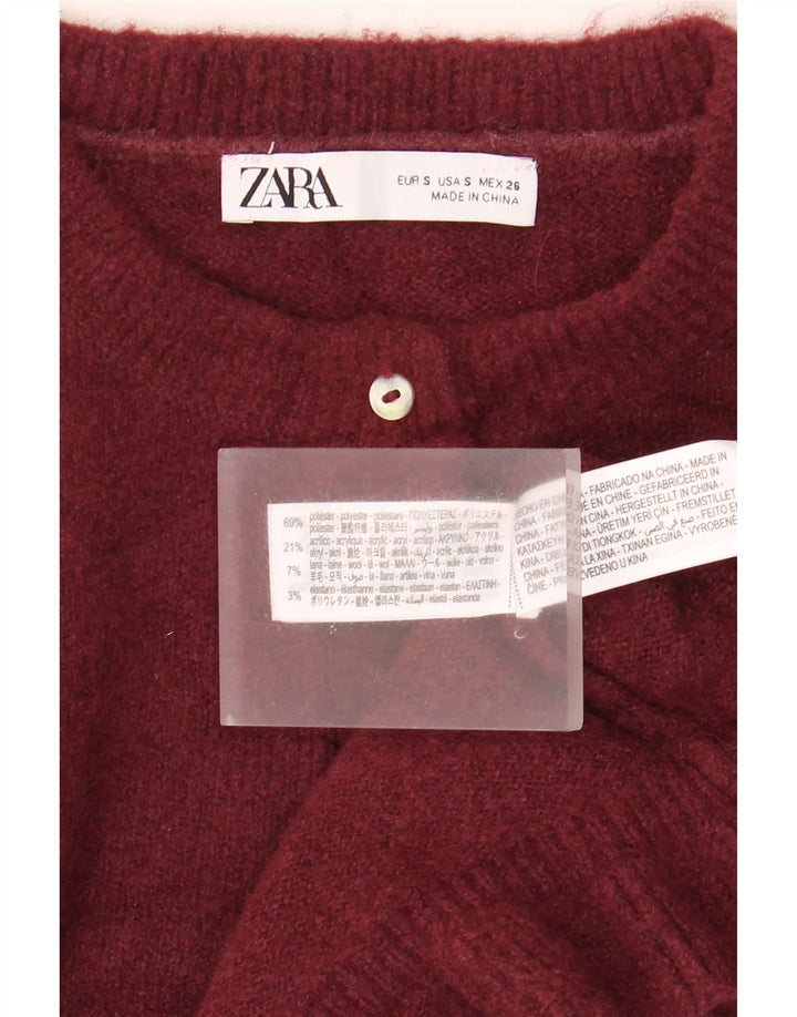 Zara Womens Crop Oversize Cardigan Pull UK 10 Petit Marron Polyester