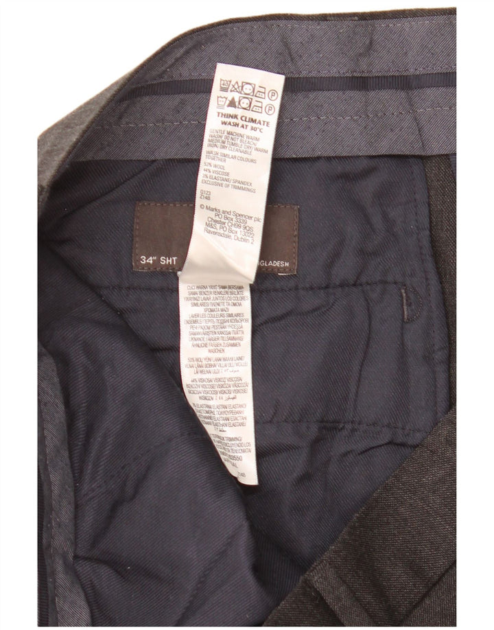 Marks & Spencer Pantalon de costume droit court pour homme W34 L25 Laine grise