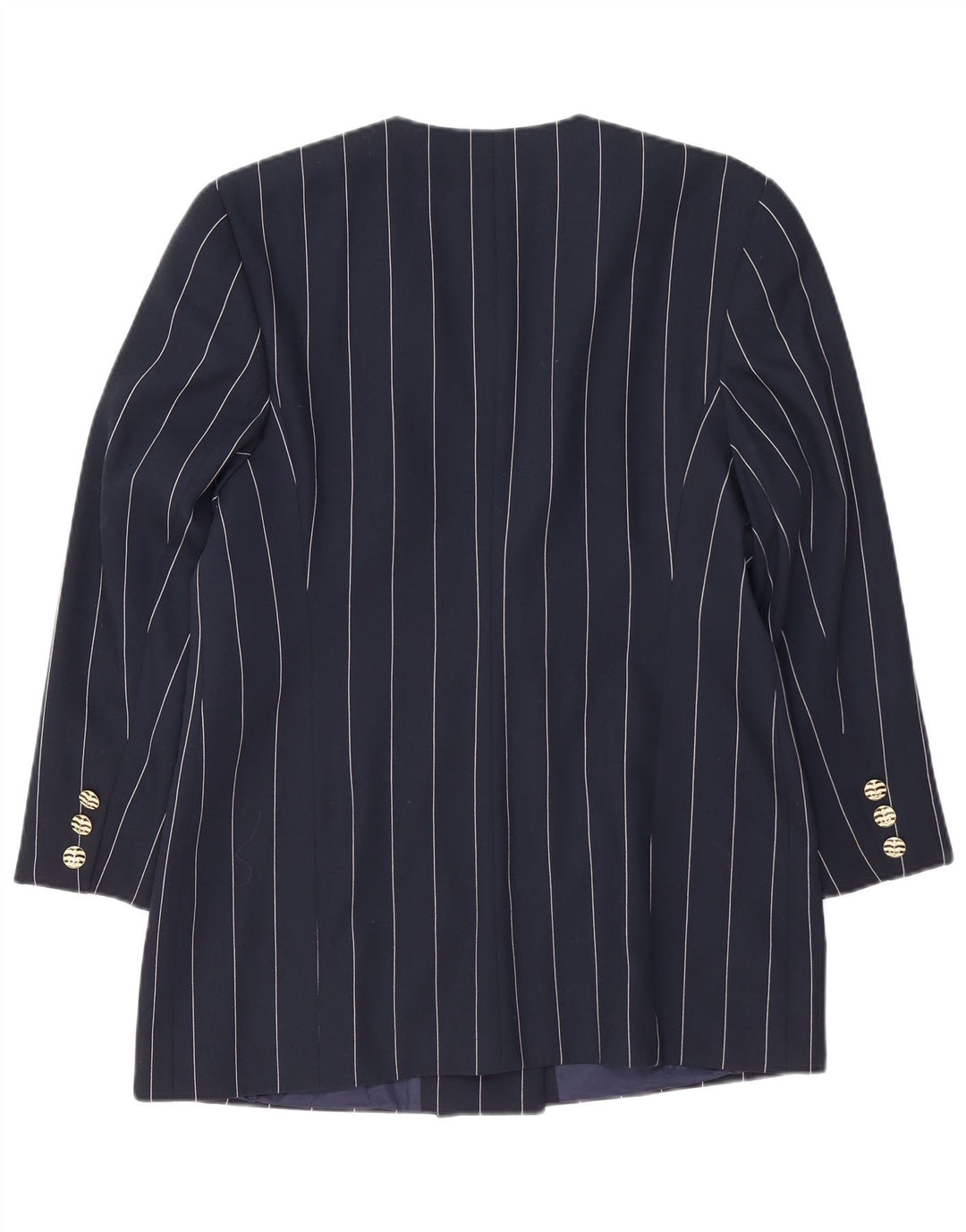 VINTAGE Veste Blazer Longue Femme IT 42 Rayé Bleu Marine Moyen