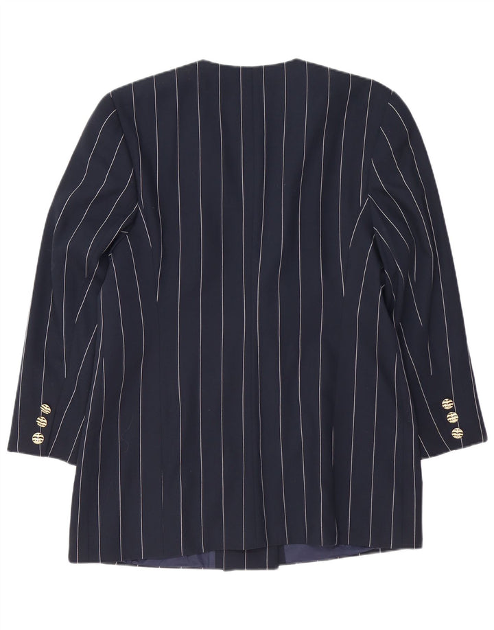 VINTAGE Veste Blazer Longue Femme IT 42 Rayé Bleu Marine Moyen