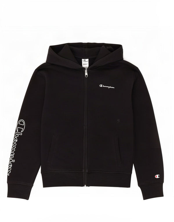 Champion Pull à capuche zippé graphique pour garçon 11-12 ans en coton noir