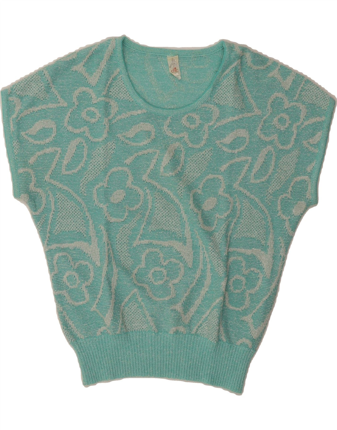 VINTAGE Pull ras du cou pour femme IT 42 Bleu moyen floral