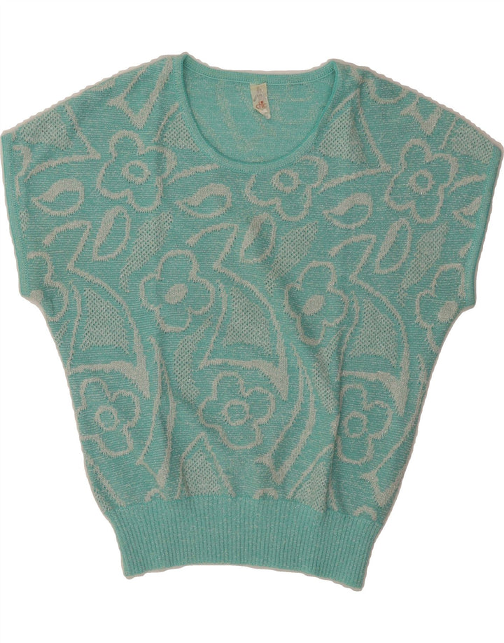VINTAGE Pull ras du cou pour femme IT 42 Bleu moyen floral