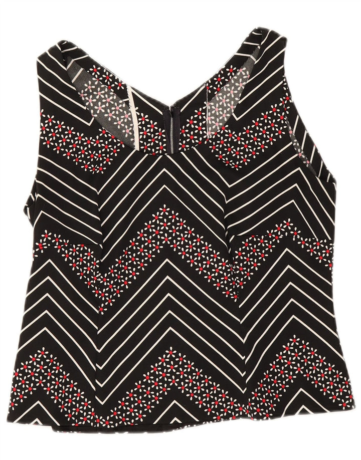 vintage Femmes Crop Sans Manches Blouse Top UK 12 Chevron Noir Moyen