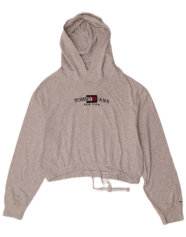 Tommy Hilfiger Pull à capuche court graphique pour femme UK 14 Gris moyen moucheté