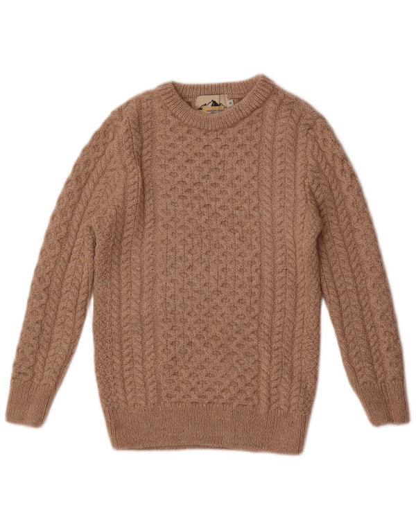 vintage Womens Boat Neck Jumper Pull UK 10 Petite laine mérinos beige